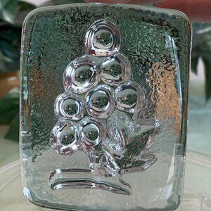 Clear Crystal Paperweight Grapes Fruit Italian Handmade Art Glass Square Tile